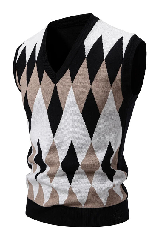 Novi pleteni muški modni vez s odgovarajućim bojama džemper bez rukava s V-izrezom, ležerna podstava, muški top