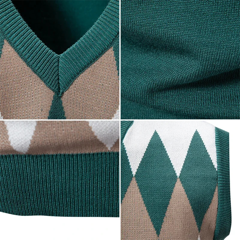 Novi pleteni muški modni vez s odgovarajućim bojama džemper bez rukava s V-izrezom, ležerna podstava, muški top