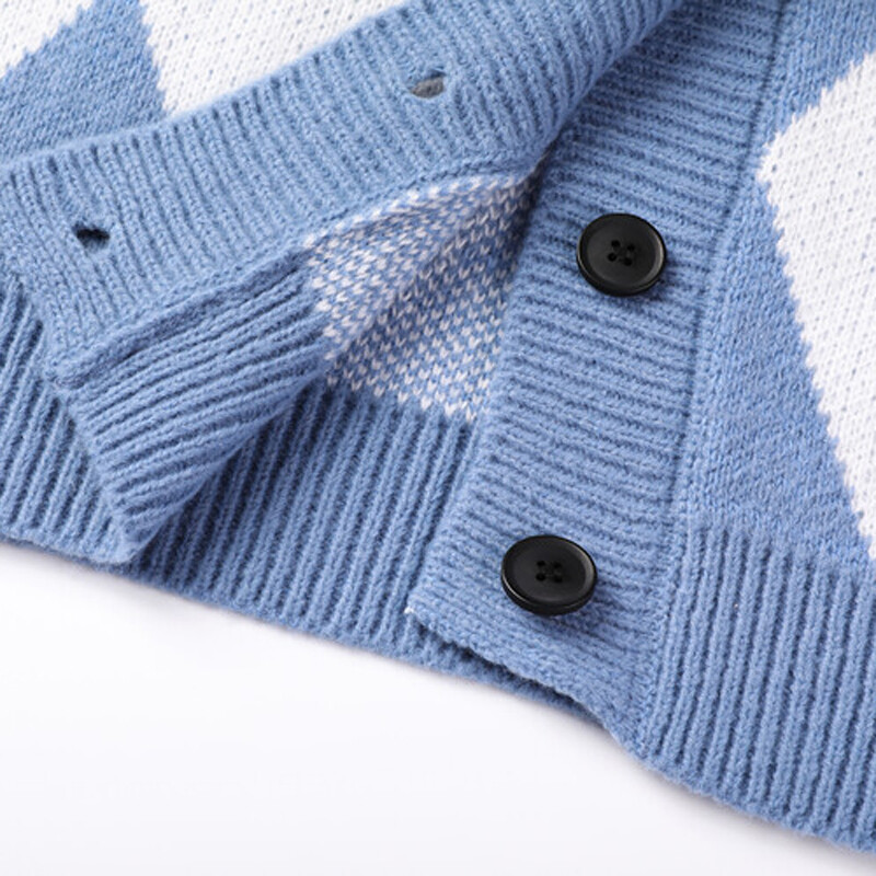 Ανδρικό γιλέκο πλεκτό κουμπιά κάτω Αμάνικο πουλόβερ Argyle Ζακέτα Plus μέγεθος 100kg 4XL V λαιμόκοψη Preppy Style Casual 00028