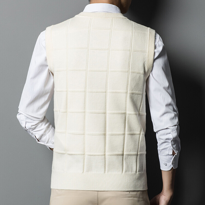 Muškarci, tinejdžeri, 8% vuneni pleteni tenk prsluk, džemperi bez rukava, gornji dijelovi džempera, osnovni za jesen i zimu, s V izrezom, jednobojni crno crveni 00053