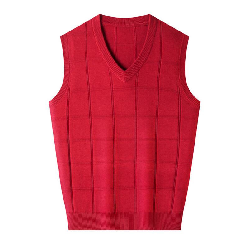 Muškarci, tinejdžeri, 8% vuneni pleteni tenk prsluk, džemperi bez rukava, gornji dijelovi džempera, osnovni za jesen i zimu, s V izrezom, jednobojni crno crveni 00053