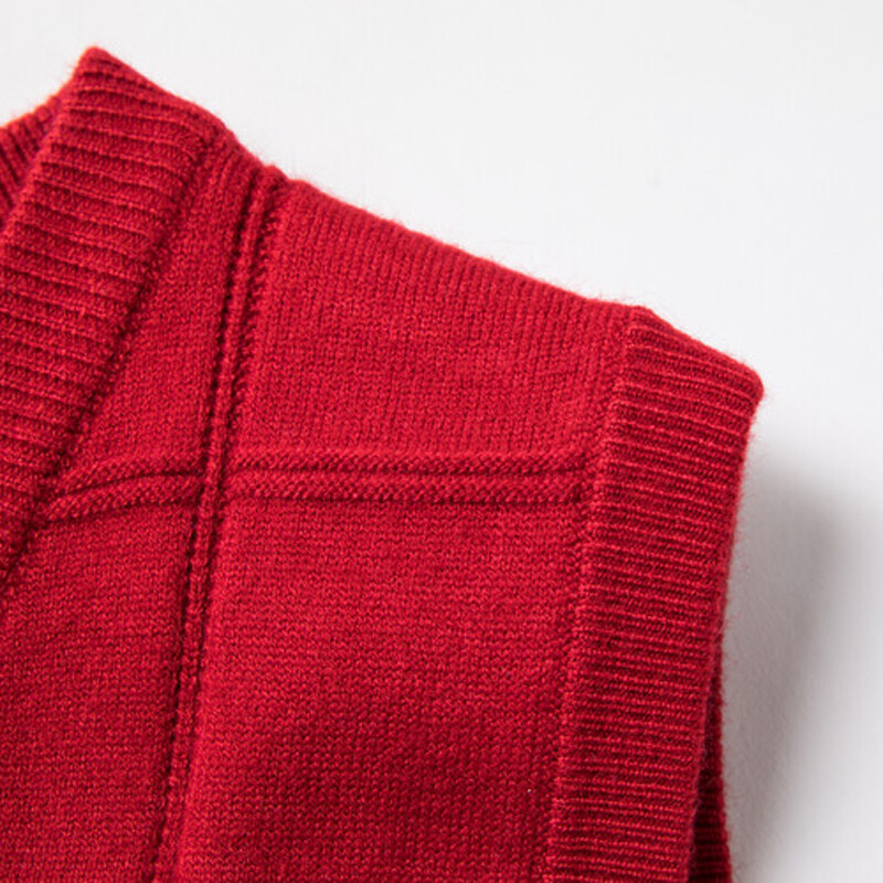 Muškarci, tinejdžeri, 8% vuneni pleteni tenk prsluk, džemperi bez rukava, gornji dijelovi džempera, osnovni za jesen i zimu, s V izrezom, jednobojni crno crveni 00053