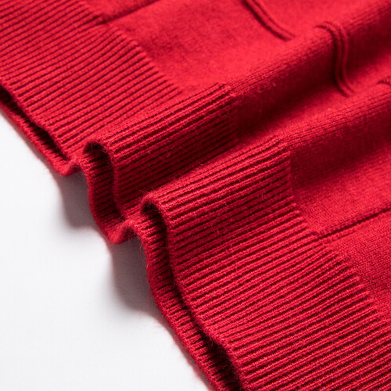 Muškarci, tinejdžeri, 8% vuneni pleteni tenk prsluk, džemperi bez rukava, gornji dijelovi džempera, osnovni za jesen i zimu, s V izrezom, jednobojni crno crveni 00053