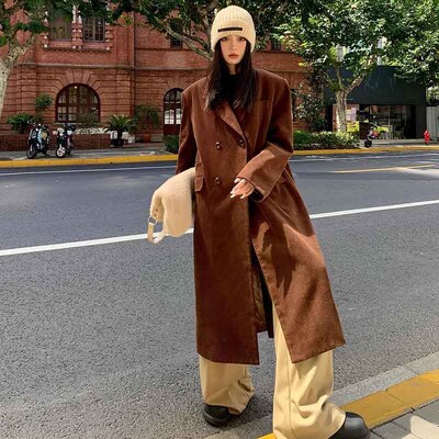 Y2K, toamnă, velur, amestecuri calde, haine pentru femei, largi, la două piept, jachete solide, iarnă, coreeană, elegantă, groasă, lungă