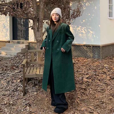 Y2K, toamnă, velur, amestecuri calde, haine pentru femei, largi, la două piept, jachete solide, iarnă, coreeană, elegantă, groasă, lungă