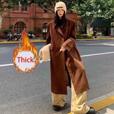 Y2K, toamnă, velur, amestecuri calde, haine pentru femei, largi, la două piept, jachete solide, iarnă, coreeană, elegantă, groasă, lungă