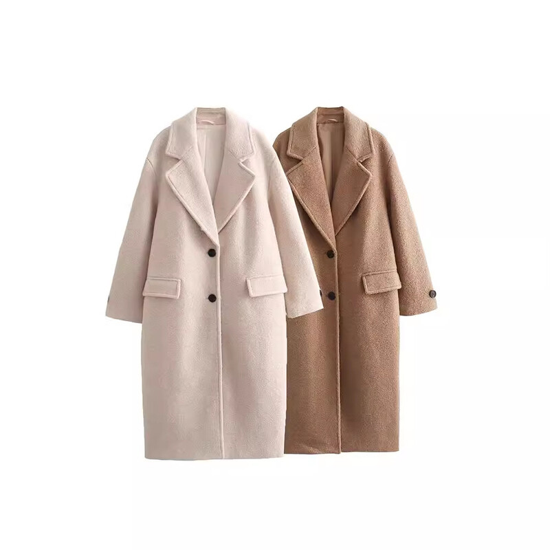 PRINTKAOIR Vuneni kaput 2024. Jesen Zima Nova moda Ženski kaput s urezima na jedno kopčanje dugih rukava Ležerna ženska gornja odjeća