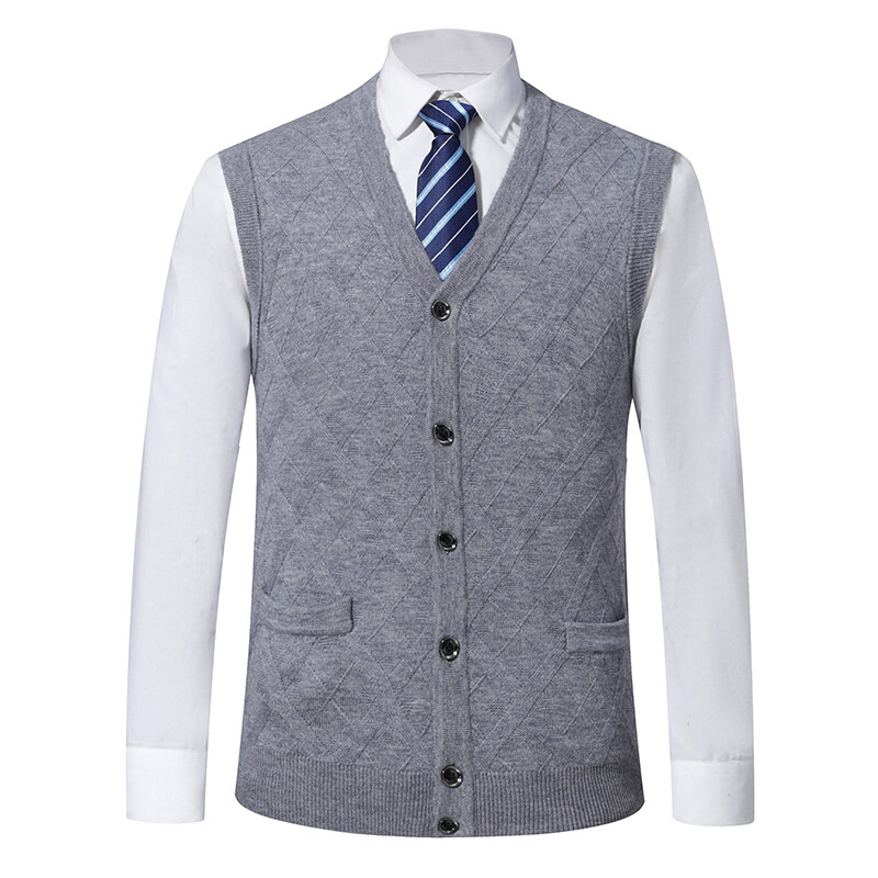 Modni džemper bez rukava od 6% vune za muškarce Kardigan s V izrezom Uzani džemperi Pletena odjeća Topli jesenski prsluk Ležerna odjeća Muški