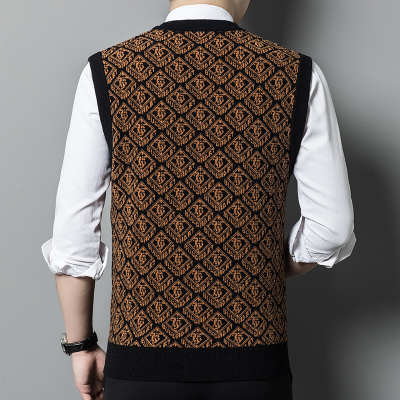 Ανδρικό 14% μάλλινο πλεκτό πουλόβερ πουλόβερ αμάνικα Argyle μοτίβα ρετρό vintage για το φθινόπωρο χειμώνα V λαιμόκοψη 00946