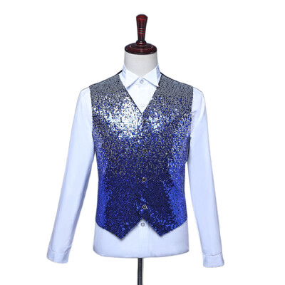 #4820 Жилетки с пайети с преливащ цвят Мъжки лъскави жилетки Мъжки жилетки за танцови певци за мъже Тънка мъжка жилетка Мъжка жилетка без ръкави