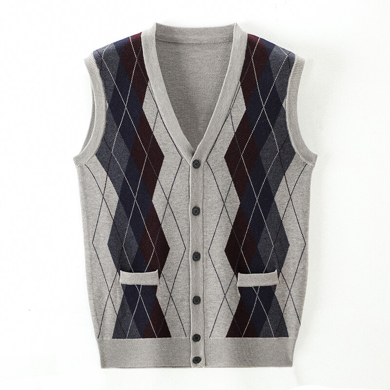 Uus sügismoebränd Argyle kardigan kampsun Deep V kaelusega kootud vest Meeste trendikas 6% villane teemant varrukateta vabaajarõivad