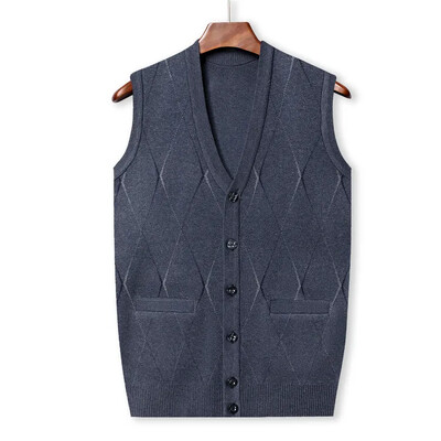 Muški prsluk bez rukava s V-izrezom Klasična poslovna gospodska pletenina Muška pletena odjeća