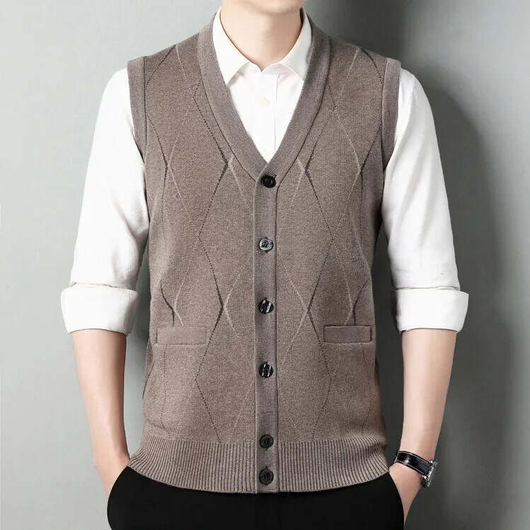 Muški prsluk bez rukava s V-izrezom Klasična poslovna gospodska pletenina Muška pletena odjeća
