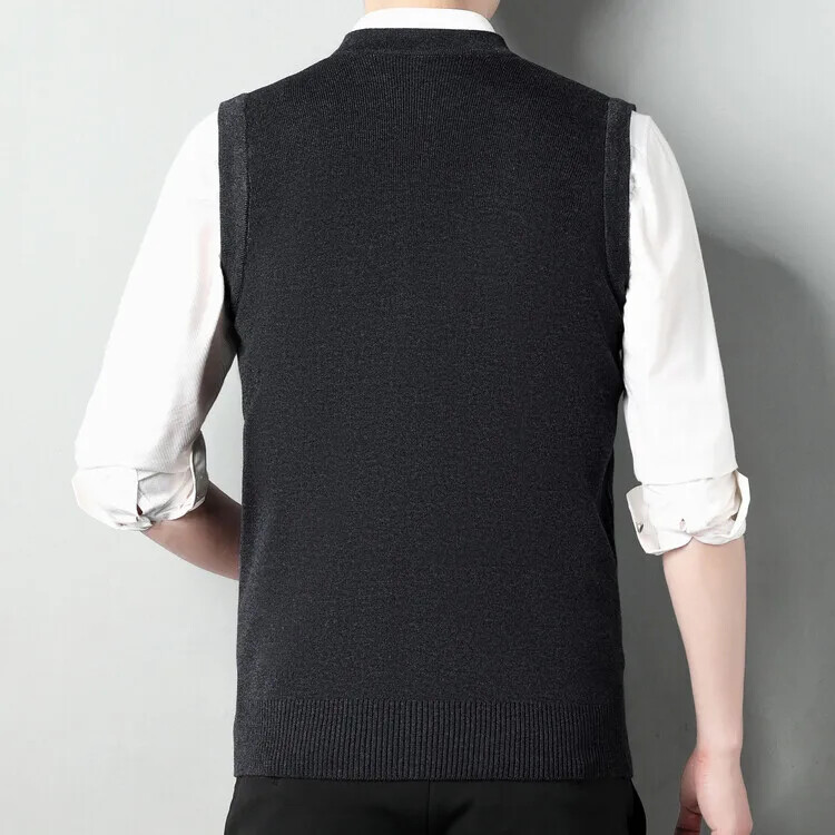 Muški prsluk bez rukava s V-izrezom Klasična poslovna gospodska pletenina Muška pletena odjeća