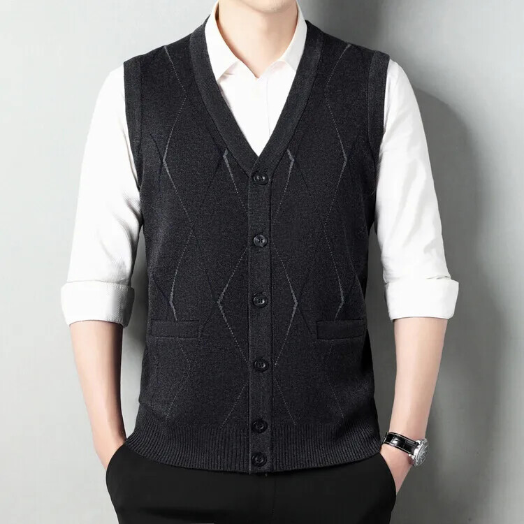 Muški prsluk bez rukava s V-izrezom Klasična poslovna gospodska pletenina Muška pletena odjeća