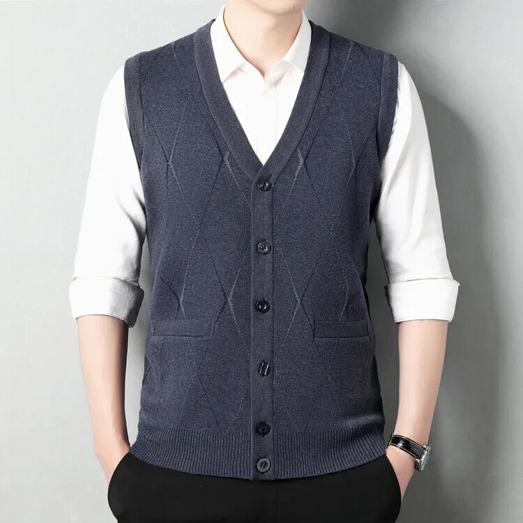 Muški prsluk bez rukava s V-izrezom Klasična poslovna gospodska pletenina Muška pletena odjeća