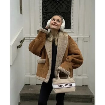 2024 Νέο Ευρωπαϊκό και Αμερικάνικο Casual Faux Fur Γυναικεία ρούχα Ρετρό γιακά μεγάλη τσέπη Κοντό αρνί μάλλινο ζεστό μπουφάν