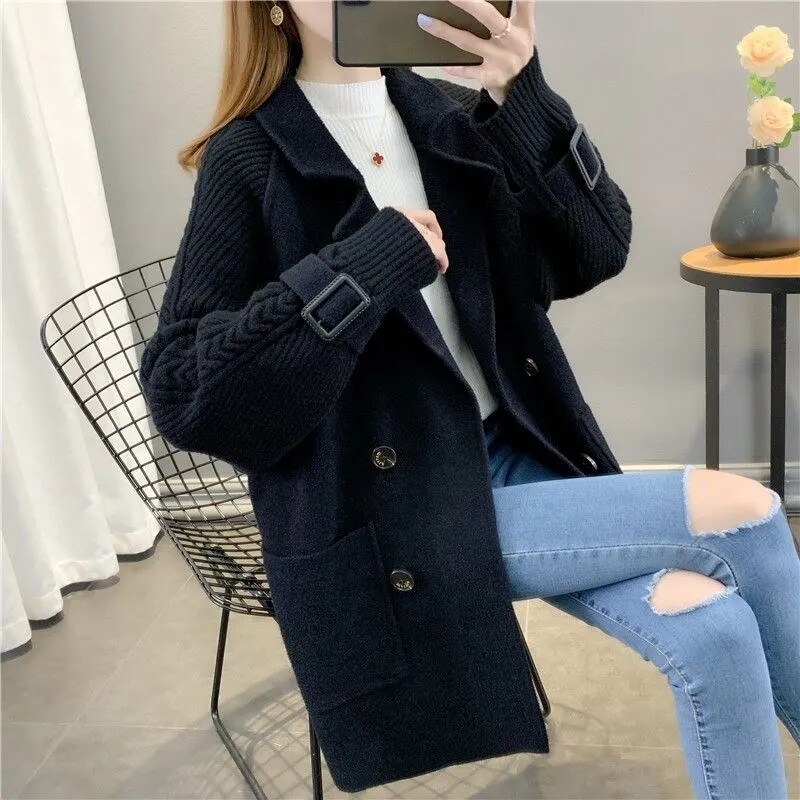 Pardesiu de lână pentru femei 2024, toamnă iarnă, stiluri medii și lungi, haină pentru femei, versiunea coreeană, cardigan pentru femei, jachetă groasă de lână