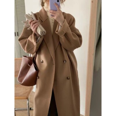2024. aasta sügis- ja talv uus kolledži stiilis roosa villane mantel, naiste kõrgekvaliteediline villane mantel