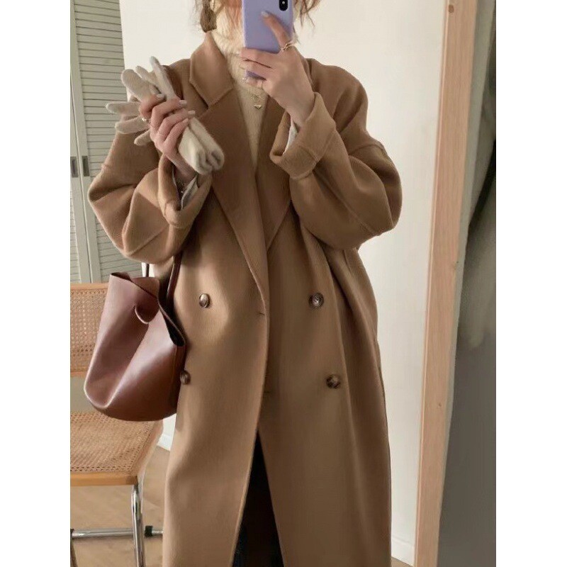 2024. aasta sügis- ja talv uus kolledži stiilis roosa villane mantel, naiste kõrgekvaliteediline villane mantel