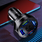 4 portu automašīnas lādētāja adapteris, QC3.0 ātra uzlāde ar LED gaismas displeju cigarešu šķiltavas USB lādētājs, kas piemērots 99% viedtālrunim
