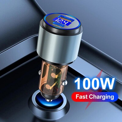 Зарядно за кола 100W Телефон USB Адаптер за бързо зареждане за кола Универсален порт за зарядно за кола Сплитер за запалка с LED дисплей