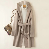 Свободно вълнено палто с качулка Есен Зима Нови дамски ежедневни ветроустойчиви модни дамски кашмирени якета в стил High Street