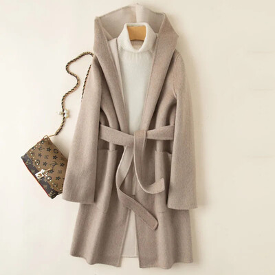 Свободно вълнено палто с качулка Есен Зима Нови дамски ежедневни ветроустойчиви модни дамски кашмирени якета в стил High Street