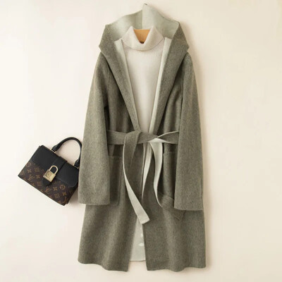 Свободно вълнено палто с качулка Есен Зима Нови дамски ежедневни ветроустойчиви модни дамски кашмирени якета в стил High Street