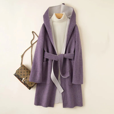 Свободно вълнено палто с качулка Есен Зима Нови дамски ежедневни ветроустойчиви модни дамски кашмирени якета в стил High Street