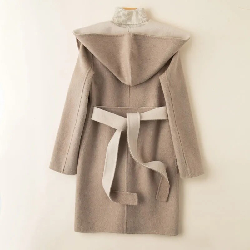 Свободно вълнено палто с качулка Есен Зима Нови дамски ежедневни ветроустойчиви модни дамски кашмирени якета в стил High Street