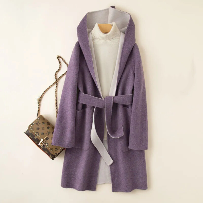 Свободно вълнено палто с качулка Есен Зима Нови дамски ежедневни ветроустойчиви модни дамски кашмирени якета в стил High Street