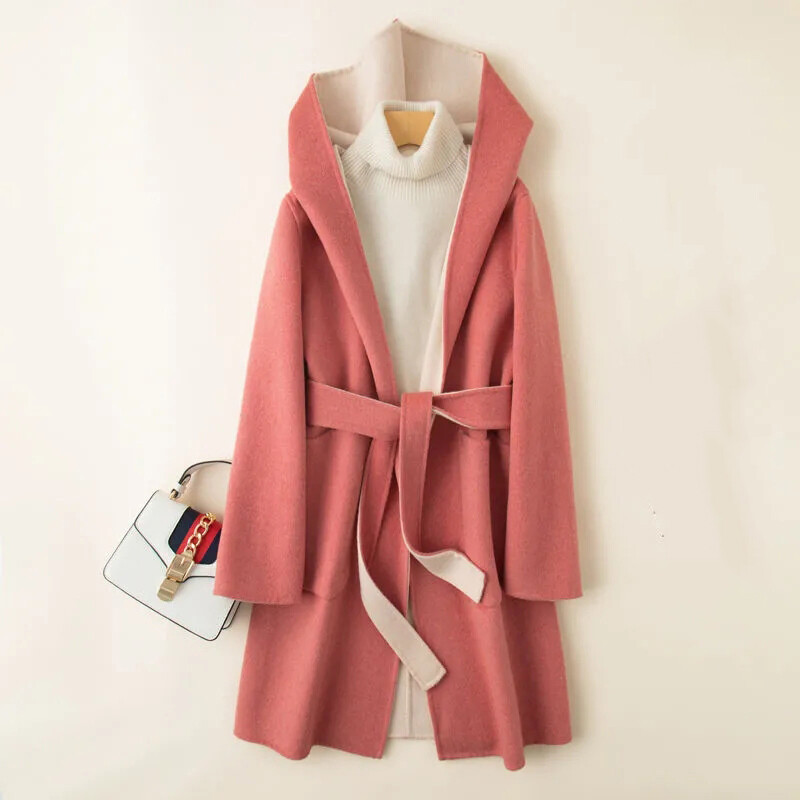 Свободно вълнено палто с качулка Есен Зима Нови дамски ежедневни ветроустойчиви модни дамски кашмирени якета в стил High Street