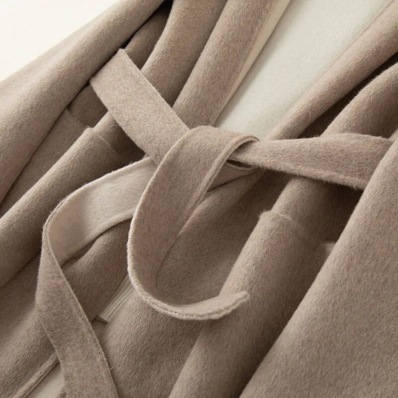 Свободно вълнено палто с качулка Есен Зима Нови дамски ежедневни ветроустойчиви модни дамски кашмирени якета в стил High Street