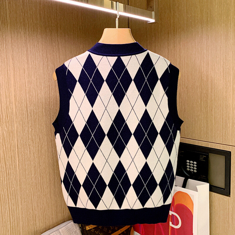 2024 uued meeste kevad-sügis kontrastvärvi ruuduline vest Meeste äri kootud vest meeste V-kaelusega kampsun varrukateta topid K468