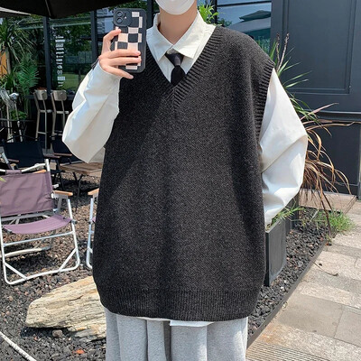 Muški ležerni prsluk Topla i udobna vesta u jesen i zimu Osnovni pulover bez rukava s O-izrezom