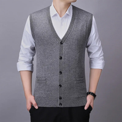 2024. aasta uus kevadine villane vest Meeste kootud kardigan Keskealiste meeste varrukateta kampsun vest avara V-kaelusega soliidne vest talveriided