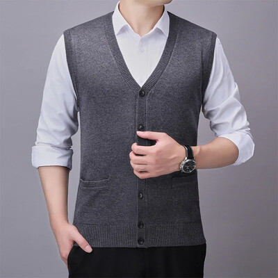 2024. aasta uus kevadine villane vest Meeste kootud kardigan Keskealiste meeste varrukateta kampsun vest avara V-kaelusega soliidne vest talveriided
