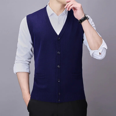 2024. aasta uus kevadine villane vest Meeste kootud kardigan Keskealiste meeste varrukateta kampsun vest avara V-kaelusega soliidne vest talveriided