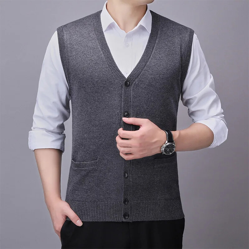 2024. aasta uus kevadine villane vest Meeste kootud kardigan Keskealiste meeste varrukateta kampsun vest avara V-kaelusega soliidne vest talveriided