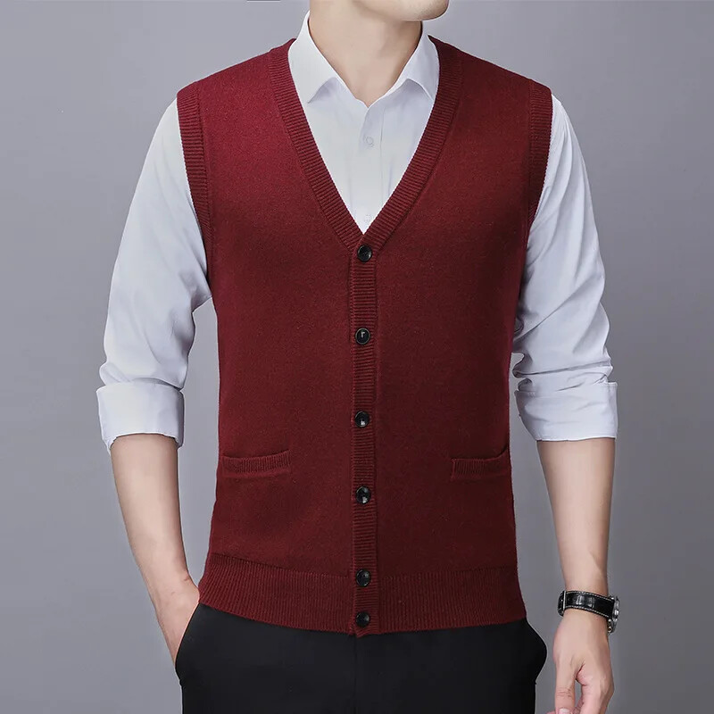 2024. aasta uus kevadine villane vest Meeste kootud kardigan Keskealiste meeste varrukateta kampsun vest avara V-kaelusega soliidne vest talveriided