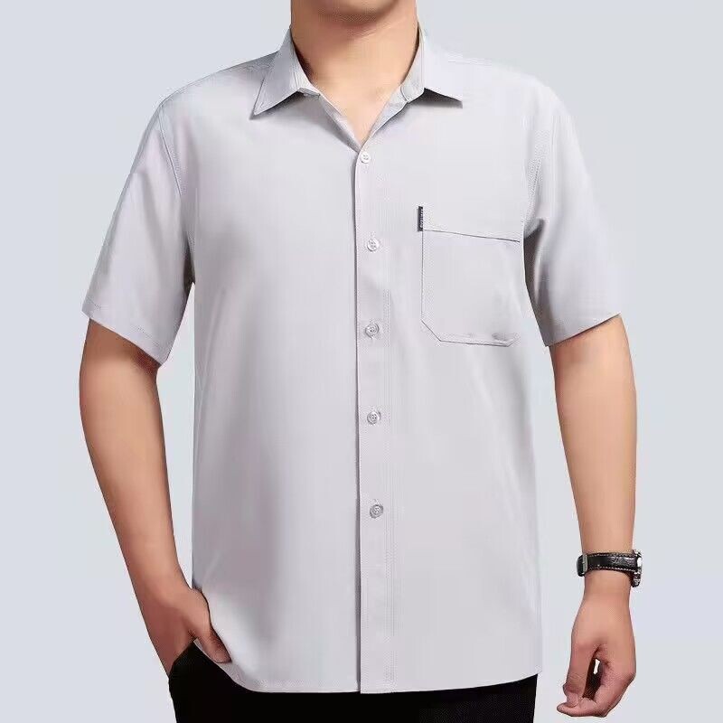 Cămăși de mătase cu gheață răcoritoare pentru bărbați 2024, bluze cu mânecă scurtă, respirabile, pentru bărbați, noi, solide, casual, cămăși sociale I72