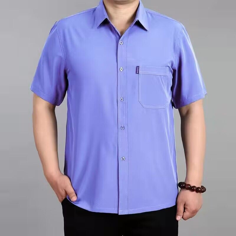 Cămăși de mătase cu gheață răcoritoare pentru bărbați 2024, bluze cu mânecă scurtă, respirabile, pentru bărbați, noi, solide, casual, cămăși sociale I72