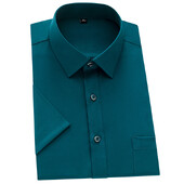 Muška svečana košulja kratkih rukava, rastezljiva za ljeto, mekana, laka za održavanje, društvene košulje bez željeza, muške poslovne, jednobojne, svijetlo plave, ružičaste