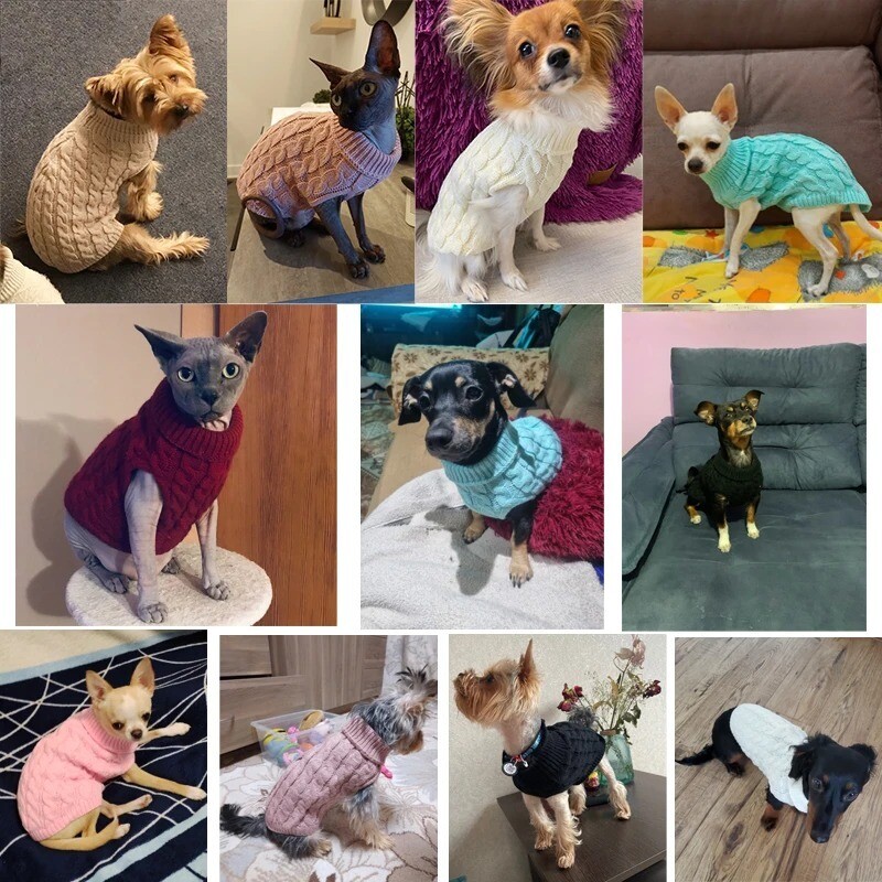 Pulovere pentru câini, iarnă, haine calde pentru câini, cu gât tricotat, îmbrăcăminte pentru animale de companie, cățeluș, pisică, pulover, vestă, chihuahua, Yorkie, vânzări cu ridicata