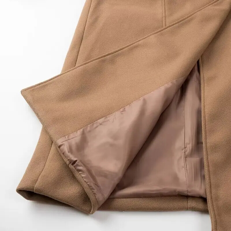 Y2K TRAF 2024 Ženski dugi vuneni kaputi Ženski zimski kaput na vezanje za žene Chic Gornja odjeća s dvorednim kopčanjem i džepovima Novi kaput