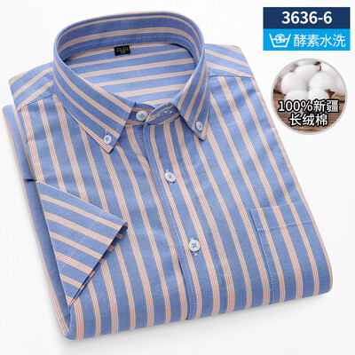 Uus särk 100% puuvillased lühikeste varrukatega särgid meestele triibuline ruuduline slim fit pidulik tavaline särk pluss suuruses ühetaskuga riided