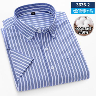 Uus särk 100% puuvillased lühikeste varrukatega särgid meestele triibuline ruuduline slim fit pidulik tavaline särk pluss suuruses ühetaskuga riided