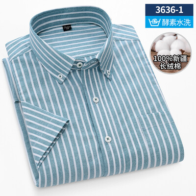 Uus särk 100% puuvillased lühikeste varrukatega särgid meestele triibuline ruuduline slim fit pidulik tavaline särk pluss suuruses ühetaskuga riided