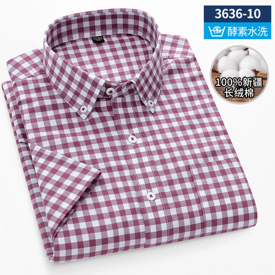 Uus särk 100% puuvillased lühikeste varrukatega särgid meestele triibuline ruuduline slim fit pidulik tavaline särk pluss suuruses ühetaskuga riided